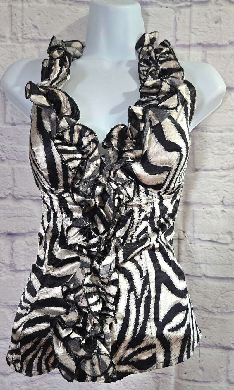 Charoltte Russe Silver Black Animal Print Halter Top S Padded Bodice